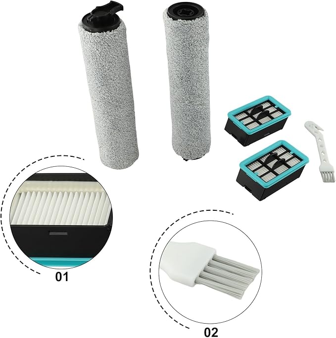 Replacement Vacuum Brush Roller Filter Set Compatible with for Bissell for CrossWave 3831 HF2 3845 3847 3848 Floor Scrubber Multi-Surface Wet Dry Vacuum Cleaner Parts Accessories with Cleaning Tool