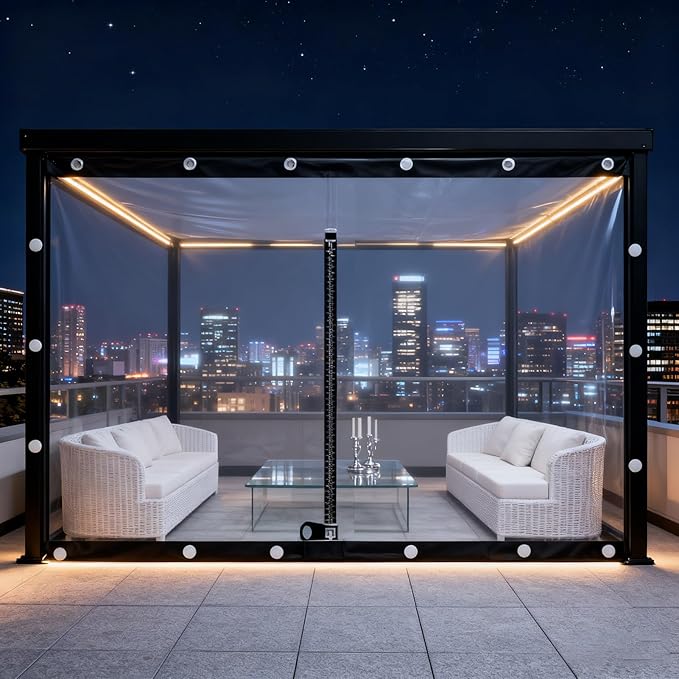 Curtain Patio Enclosure, Water Proof PVC Curtains for Gazebos with Zip, Transparent Outdoor Tarps for Patio Enclosure, Camping, Porch(1.2x2.5m)