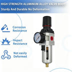 HengMinLingTong 1/2" NPT Compressed Air Filter Regulator Combo Piggyback, 5 Micron Brass Element, Poly Bowl, Semi-Auto Drain, Metal Bracket, 0-150 psi AW4000-04