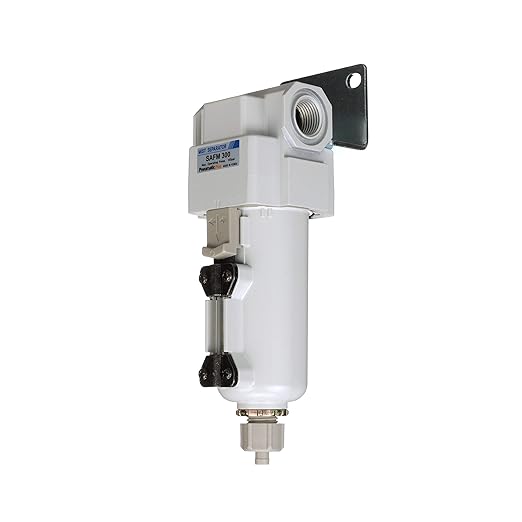 PneumaticPlus SAFM300-N03B-MEP Compressed Air Coalescing Filter, 0.1 Micron, 3/8" NPT - Metal Bowl, Manual Drain, Bracket
