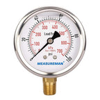 MEASUREMAN Lead-Free Pressure Gauge, 2-1/2inch Dial, Glycerin Filled, 0-100psi/kpa, Stainless Steel Case, 1/4inchNPT Lower Mount