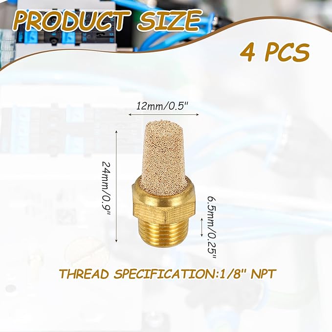 MECCANIXITY 4pcs Male Air Pneumatic Mufflers 1/8" NPT Male Sintered Bronze Muffler Air Line Fittings for Pneumatic Tool and Industrial Machinery