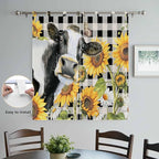 Retro Sunflowers Bathroom Curtains 63 Inch Length, Window Curtains Tab Top, Farmhouse Floral Cow Butterfly Black Plaid Light Filtering Window Treatments Drapes 52"x63" 2 Panel