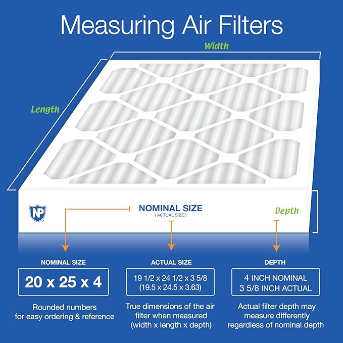 Nordic Pure 20x25x4 (Actual Size: 19 1/2 x 24 1/2 x 3 5/8) Pleated MERV 14 Air Filter 1 Pack