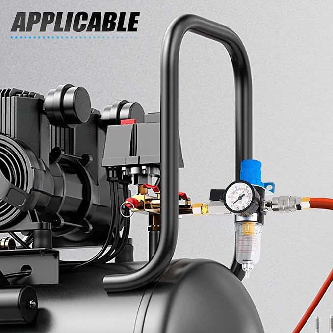 MEANLIN Air Compressor Moisture Filter, AFR2000 Air Line Filter, 1/4" NPT Inlet with 150 PSI Gauge and Valve Shut Off Switch for Air Tools and and Spray Paint Gun