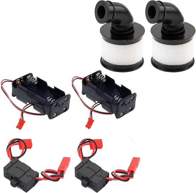 1/10 RC Air Filter,Universal Capped Air Filter Cover with Element Sponge & On/Off Power Switch Battery Receiver & 4 Cell AA Battery Container Case Holder Pack Box with JST Plug