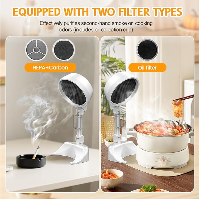 Foldable Air Purifier with 3 Replaceable Filters, 2 in 1 Desktop Electric Smoke Away Purifier Fan with 3 Speeds for Indoor BBQ Hot Pot