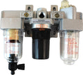 1/4" NPT Mini Compressed Air In Line Filter Regulator Lubricator Oiler Combo, Poly Bowl And Metal Body, 5 Micron Element, Adjustable From 7 to 140 PSI (MANUAL DRAIN)