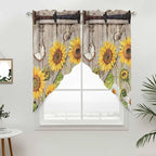 Farmhouse Sunflowers Swag Valances for Windows, Rustic Barn Doors Flowers Butterfly Wooden Rod Pocket Kitchen Curtains Valance, Small Window Curtains Swag for Cafe Living Room, 2 Panels, 36x36 inch