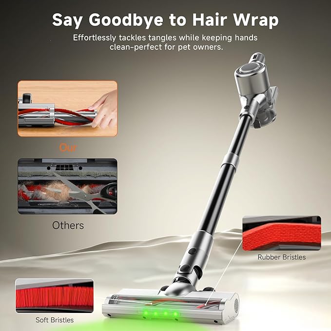 Cordless Stick Vacuum Cleaner - Rechargeable,45Kpa Powerful Suction Vacuum for Home,45Mins Runtime,Detachable Battery,Anti-Tangle, 8 in 1 Lightweight Vacuum for Pet Hair Carpet Hardwood,Silver