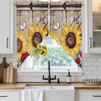 Sunflowers Swag Valances for Windows, Retro Flower Barn Doors Butterfly Farmhouse Brown Rod Pocket Kitchen Curtains Valance, Small Window Curtains Swag for Cafe Living Room, 2 Panels, 36x36 inch