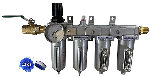 THB 4 Stage High Flow 70 Series Industrial Ultra Clean Compressed Air Filter Regulator Dryer Combination (1/2" NPT, Manual Drain)