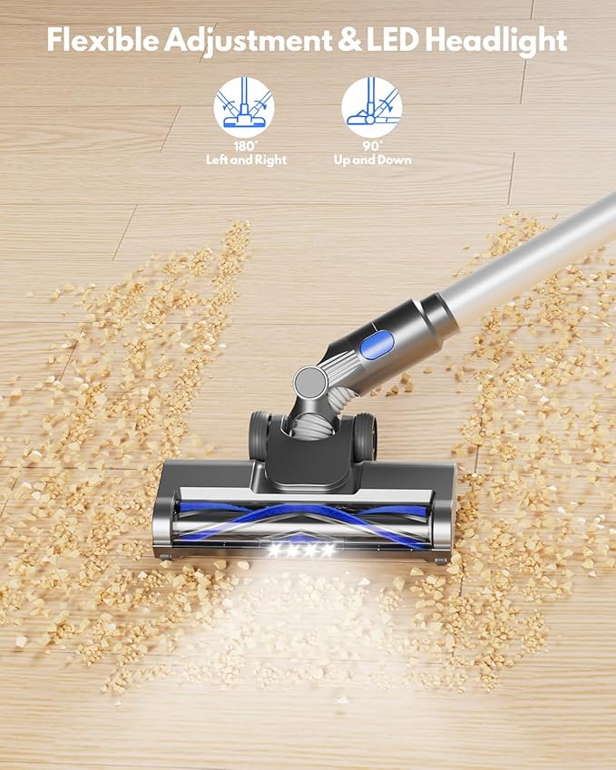 Cordless Vacuum Cleaner, Power Suction Stick Vacuum Cleaners with 2200 mAh Battery,8-in-1 Lightweight Self-Standing, 35 Mins Runtime for Home Hard Floor Low-Pile Carpet Pet Hair