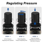 AIRZOE 1/4"NPT Air Filter Regulator Combo Piggyback,5 Micron Brass Element, Manual Drain,Air Pressure Regulator AW2000-02,0-150 psi Gauge