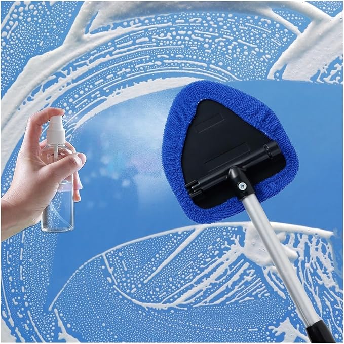 Compatible for Window Scraping Mist Eliminator Microfiber Car Cleaner Telescopic Windshield Cleaning Tools Auto Accessories(White)