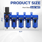 NEWPO 3/8" NPT 5 Stage Air Dryer for Compressor,Brass Filter&Coalescing Filter,Triple Desiccant Dryer Air Drying System,Air Pressure Regulator with Semt-Auto Drain (Blue)