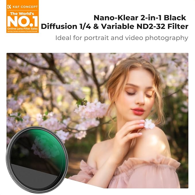 K&F CONCEPT 72mm Black Diffusion Mist 1/4 & Variable ND2-32 in-1 Filter Cinematic Effect Neutral Density Filter for Camera Lens with 18 Multi-Layer Coatings (K- Series)