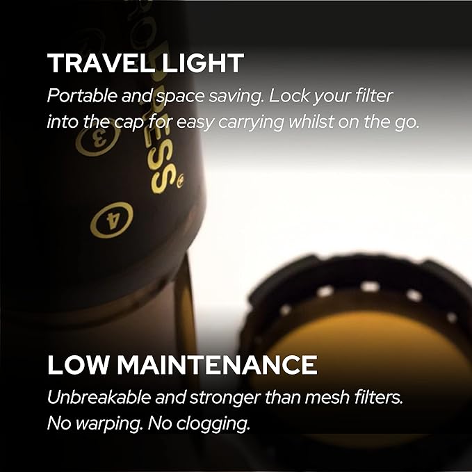 Filter for use in AeroPress Go/AeroPress Coffee Makers - Disc Fine - Reusable - Premium Coated Stainless Steel (Rose Gold, Metal) - Brew Tips Included