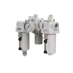 PneumaticPlus SAU400A-N04G-MEP - Dual Air System 1/2" NPT - Compressed Air Filter, Regulator & Lubricator w/Additional Free Air Port 3/8" NPT - Manual Drain, Metal Bowl