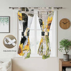 Yellow Sunflowers Bathroom Curtains 63 Inch Length, Window Curtains Tab Top, Farmhouse Cow Barn Doors Floral Butterfly Light Filtering Window Treatments Drapes 52"x63" 2 Panel