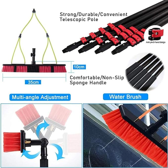 Spray Bar Kit Window Cleaning Brush, Outdoor Window Glass Solar Panel Cleaning,Extendable Cleaner For Greenhouse Roofs, Cleaning Photovoltaic And Solar Panels/35Cmbrushhead/12M/3,35cmbrushhead,3.6M/1