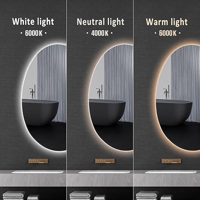 Inner Sand Smart Illuminated LED Bathroom Mirror, Wall Mounted Multifunction Bathroom Vanity Mirror with Dimmable Brightness | Sensor Touch | Demister Pad | Time Temperature(Time+Defog+Dimmable,50x70c