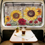 Sunflowers Magnetic Double Layer Car Window Shades,Side Window Curtains for Blackout/Breathable Mesh View,Retro Flower Barn Doors Butterfly Farmhouse Brown Heat Protection Sun Shades 26x20in 2pcs
