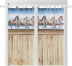 Western Horse Bathroom Curtains 63 Inch Length, Window Curtains Tab Top, Farmhouse Wooden Grain Vintage Cowboy Barn Door Light Filtering Window Treatments Drapes 52"x63" 2 Panel