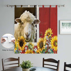 Sheep Flowers Bedroom Curtains 72 Inch Length, Window Curtains Tab Top, Country Red Barn Botanical Sunflowers Light Filtering Window Treatments Drapes 52"x72" 2 Panel
