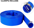 2" x 25 FT Pool Backwash Hose Blue Heavy Duty Reinforced PVC Lay Flat Water Discharge Hose for Swimming Pool Filter Pump,with 2 Clamp