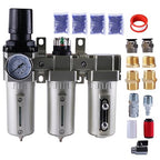 3/4 Inch NPT Industrial Grade Three Stage Air Drying System, Particulate Filter, Coalescing Filter, Desiccant Dryer and Air Regulator, 0-240 PSI, Semi-Auto Drain