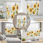 Yellow Sunflowers Bedroom Curtains 72 Inch Length, Window Curtains Tab Top, Vintage Country Flowers Butterfly Wood Board Light Filtering Window Treatments Drapes 52"x72" 2 Panel
