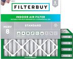 Filterbuy 25x25x2 Air Filter MERV 8 Essential Dust & Allergy Defense (5-Pack), Electrostatic Pleated HVAC AC Furnace Filters Replacement, Made in USA (Actual Size: 24.50 x 24.50 x 1.75)