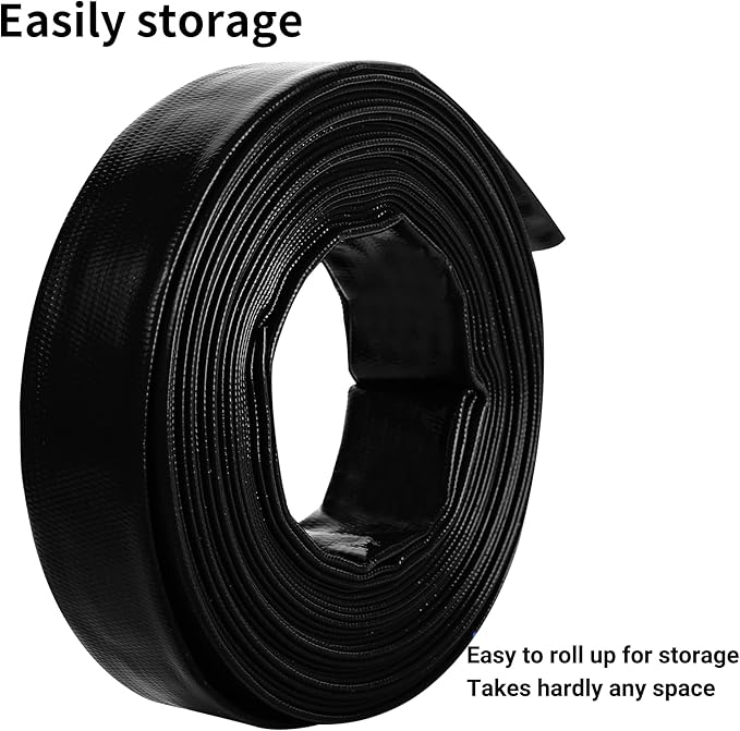 2.5" x 100 FT Pool Backwash Hose, Black Heavy Duty Reinforced PVC Lay Flat Water Discharge Hose for Swimming Pool Filter Pump,with 2 Clamp