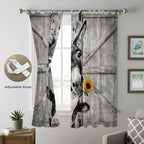 Funny Farm Animals Living Room Curtains 96 Inch Length, Window Curtains Tab Top, Vintage Barn Grey Sunflowers Light Filtering Window Treatments Drapes 52"x96" 2 Panel