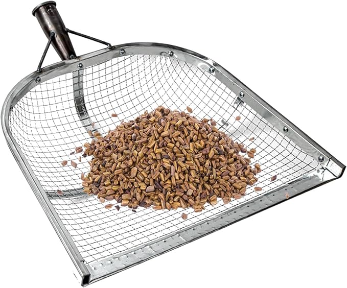 Leaking Soil Shovel Filter Stainless Steel Sieve 4mm/6mm/8mm/12mm Mesh Sifting Shovel for Sifting Corn Kernels Gardening Farm Chicken Coop and Goat Stall Multipurpose Dustpan (Sliver-12MM)