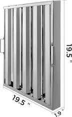 VBENLEM Pack of 6 Hood Filters 19.5W x 19.5H Inch, 430 Stainless Steel 4 Grooves Commercial Hood Filters, Range Hood Filter for Grease Rated Commercial Kitchen Exhaust Hoods