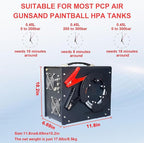 Pcp Air Compressor,Built-in Converter/Water-Oil Filter,Auto Stop,Oil/Water Free,Unique Vertical+Wire Spool Portable Design,Powered by Car 12V DC or Home 110V AC for Paintball/Scuba Tank