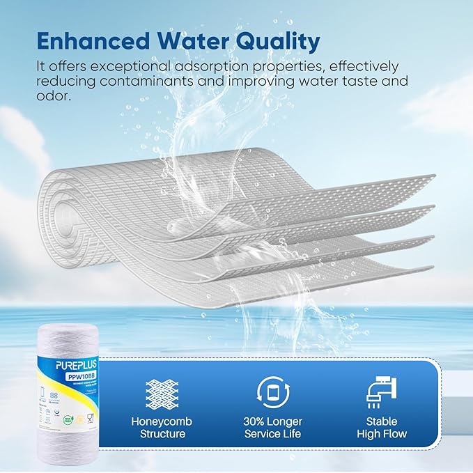PUREPLUS 25 Micron 10 x 4.5 Whole House String Wound Sediment Filter for Well Water, Replacement Cartridge for 84637, WPX5BB97P, PC10, CW5-BBS, 355215-45, WP10BB97P, WP5BB97P, 2Pack