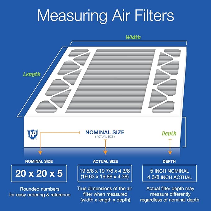 Nordic Pure 20x20x5 (Actual Size: 19 5/8 x 19 7/8 x 4 3/8) Honeywell Replacement Furnace Filters MERV 10 Plus Carbon 4 Pack
