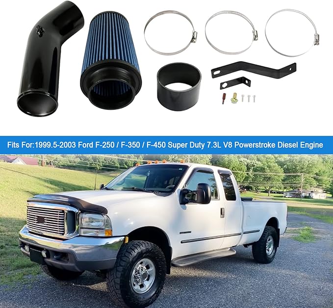 Oiled Cold Air Intake 7.3 Diesel Kit Air Intake Pipe With Oiled Filter Replacement For Ford F250 F350 F450 Super Duty 7.3L Power stroke Diesel 1999.5-2003 (1999.5-2003 F250 F350 F450 7.3L Diesel)