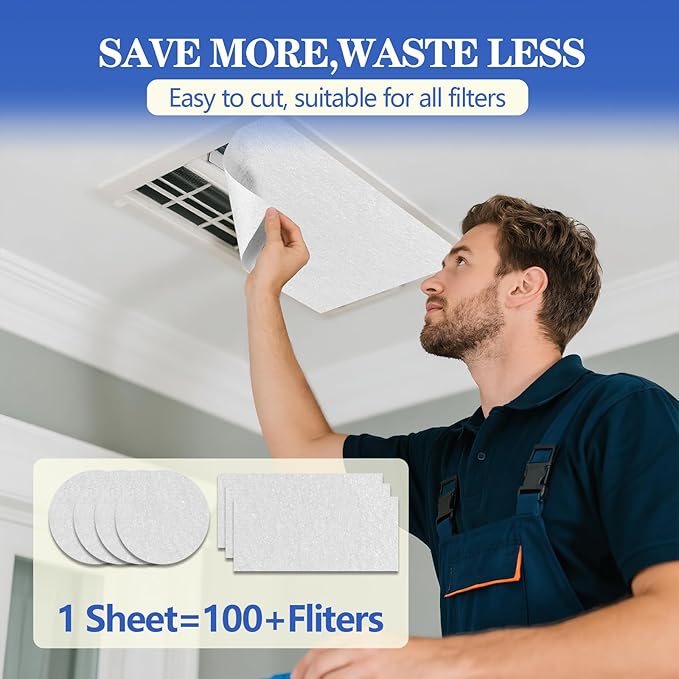 MERV 13 Air Filter Material -23 Ft² Cut to Fit Air Filter Media for Home HVAC, Furnace, AC & Purifier -Filters Dust and Pet Dander as Small as 0.3 Microns-Easy DIY with Hook Tape