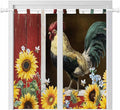 Chicken Sunflowers Bedroom Curtains 72 Inch Length, Window Curtains Tab Top, Farmhouse Animals Red Barn Bees Light Filtering Window Treatments Drapes 52"x72" 2 Panel