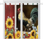 Chicken Sunflowers Bedroom Curtains 72 Inch Length, Window Curtains Tab Top, Farmhouse Animals Red Barn Bees Light Filtering Window Treatments Drapes 52"x72" 2 Panel