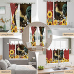 Chicken Sunflowers Kitchen Curtains 24 Inch Length, Small Window Curtains Tab Top, Farmhouse Animals Red Barn Bees Light Filtering Short Window Treatments Tier Drapes 27.5"x24" 2 Panel