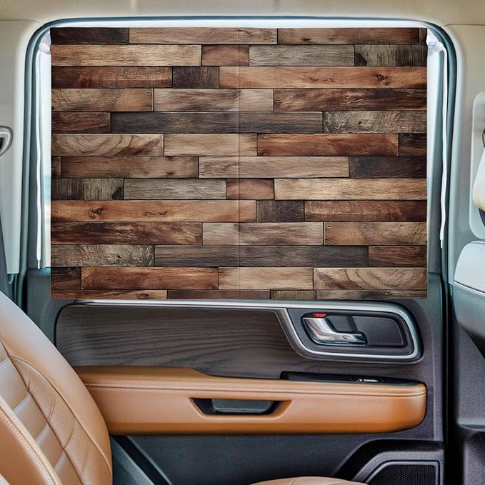 Western Barn Door Magnetic Double Layer Car Window Shades,Side Window Curtains for Blackout/Breathable Mesh View,Vintage Farmhouses Wooden Door Brown Heat Protection Privacy Sun Shades 26x20in 1pcs
