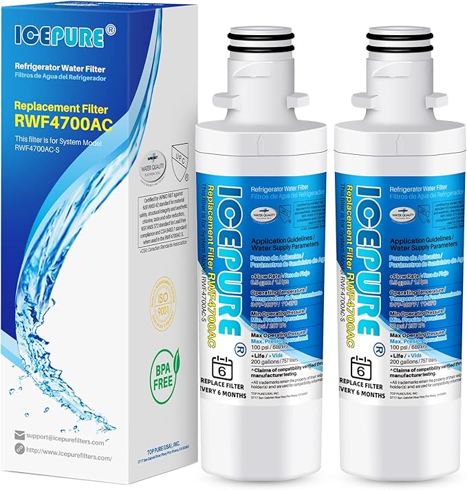 ICEPURE ADQ747935 Replacement for LG LT1000P MDJ64844601, Kenmore Elite 46 9980, ADQ74793501 LT1000PC LT1000 ADQ74793502, LMXS28626S, LMXC23796S, LFXS26973D Refrigerator Water Filter, 2PACK