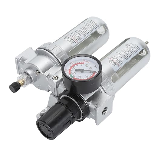 Air Filter Pressure Regulator 1/4 Inch, Compressed Air Line Filter with Dial Gauge, Aluminum Alloy and PC Oil Water Separator for Pneumatic Tools Airbrushing