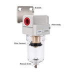NANPU 1/4" NPT Compressed Air Line Filter, 5 Micron Brass Element, Bracket, Poly Bowl, 145 psi