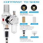 NANPU 1/4" NPT Auto-Drain Air Filter Regulator Lubricator Combo (FRL) Water/Oil Trap Separator - Gauge(0-150 psi), 5 Micron Brass Element, Poly Bowl, Metal Bracket